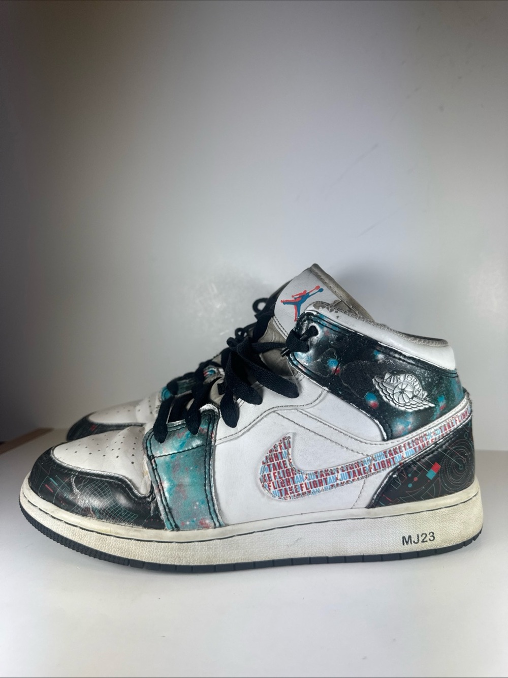Air Jordan 1 Mid Take Flight Size 6.5Y White Teal Black Multi Mid-Top Sneakers